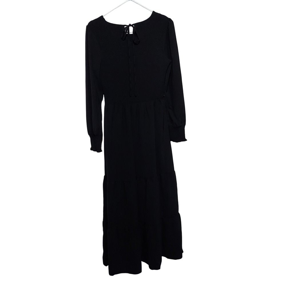 Kranda Smocked Bodice Tiered Maxi Dress Long Sleeve Tie Back Women's Small - Picture 5 of 10